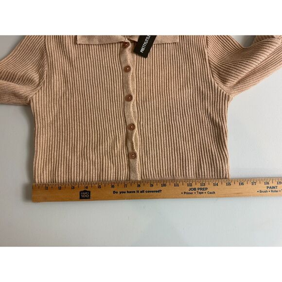 Pretty Little Thing Petite Oatmeal Knitted Rib Cropped Cardigan Women's 8 - NWT - Picture 8 of 11